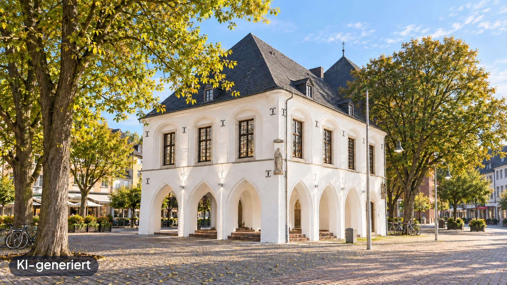 Altes Rathaus in Erkelenz – KI-generierte Ortsdarstellung, Dachaufbau korrigiert.